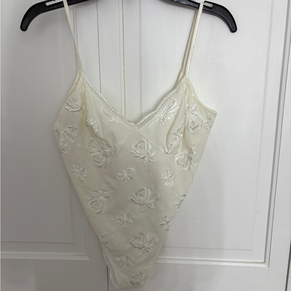 Victoria's Secret Cream Floral Lace Bodysuit